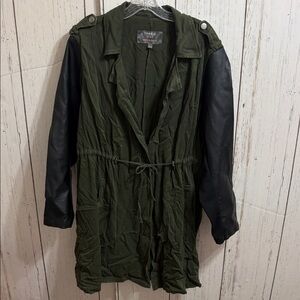 COPY Torrid Black Jacket with Drawstring Waist Vegan Leather Sleeves 1 (14/16)